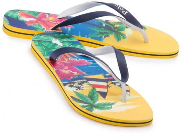 Blau-gelbe-Flip-Flops-von-Polo